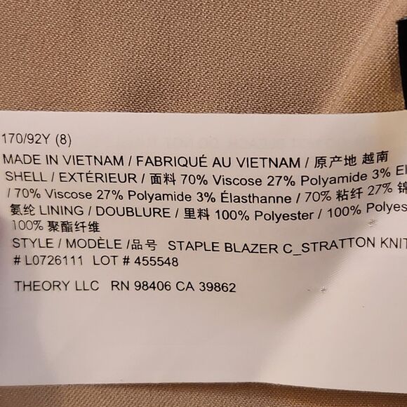 Theory Blush Pink & Cream Staple Blazer Jacket, Houndstooth, Stratton Knit, Sz 8 - Picture 10 of 13